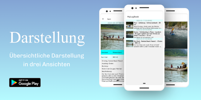 Klog - MyLogBook - Darstellung der Kanu Logbuch Einträge in 3 Ansichten